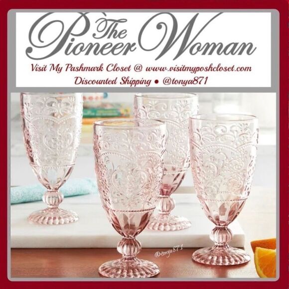 🦋 New Pioneer Woman Amelia 4-Piece 14.7-Ounce Goblet Set, Rose - Picture 1 of 5